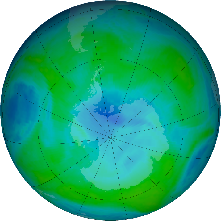 Antarctic ozone map for 11 January 1998